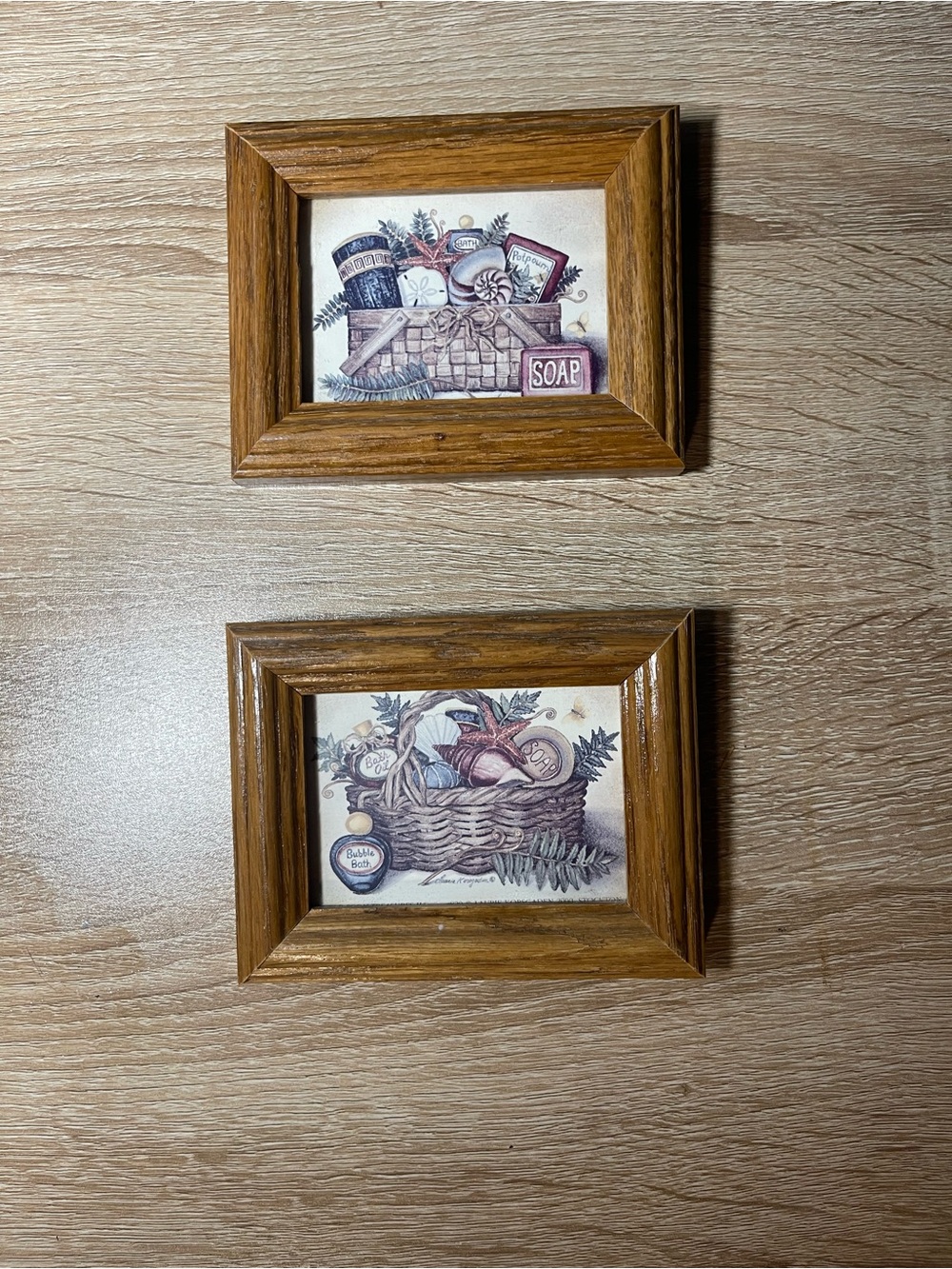 Small Framed Rustic bath Basket Print Set - bathroom powder room